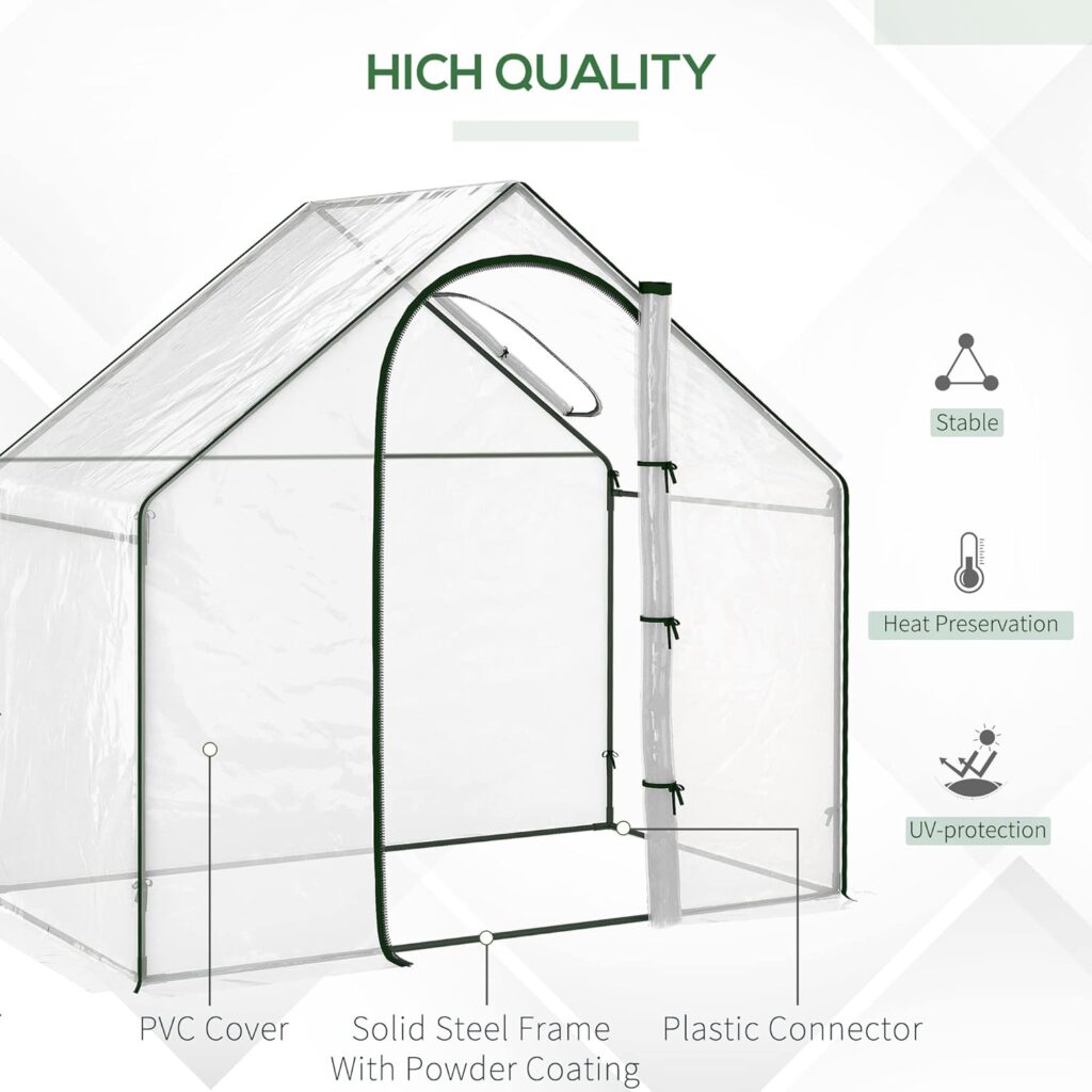 Outsunny 6x3.3x5.5 Walk-in Garden Greenhouse with Door and Top Window, Portable Mini Greenhouse for Plants Flowers Herbs, Outdoor Hot House Growing Tent with Steel Frame, Clear PVC Cover