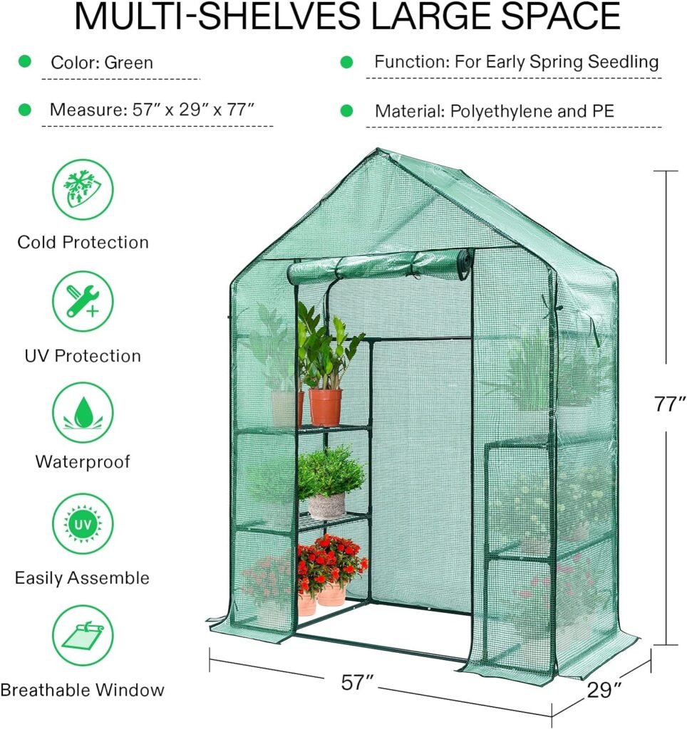 VIVOSUN 57x29x77-Inch Mini Walk-in Greenhouse with Windows, Shelves and Anchors, Plant Garden Hot House