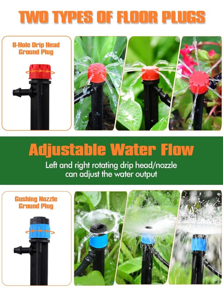 182FT Automatic Drip Irrigation Kit, Kalolary Garden Watering System with 1/4 5/16 Distribution Tube Micro Patio Misting Equipment Adjustable Nozzle Sprinkler Emitters Barbed Fittings for Greenhouse