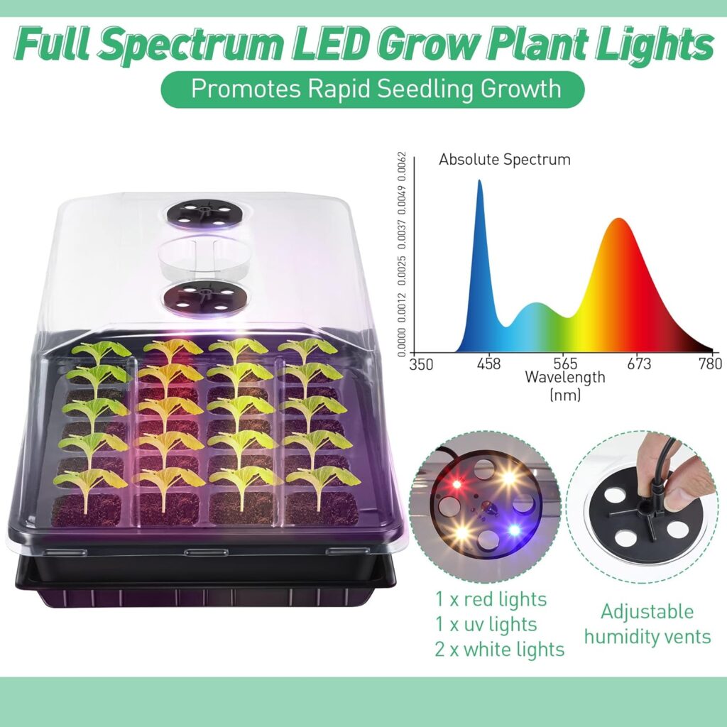 2 Pack Seed Starter Kit with Grow Lights and Heating Mat, 2 Set 40 Cell Indoor Seedling Starter Kit with Higher Humidity Domes and Tray, Seed Starter Tray for Hydroponic, Greenhouse, Germination