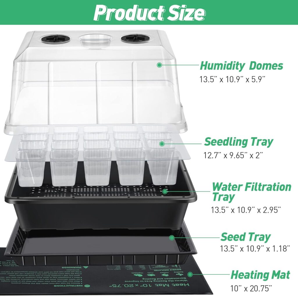 2 Pack Seed Starter Kit with Grow Lights and Heating Mat, 2 Set 40 Cell Indoor Seedling Starter Kit with Higher Humidity Domes and Tray, Seed Starter Tray for Hydroponic, Greenhouse, Germination