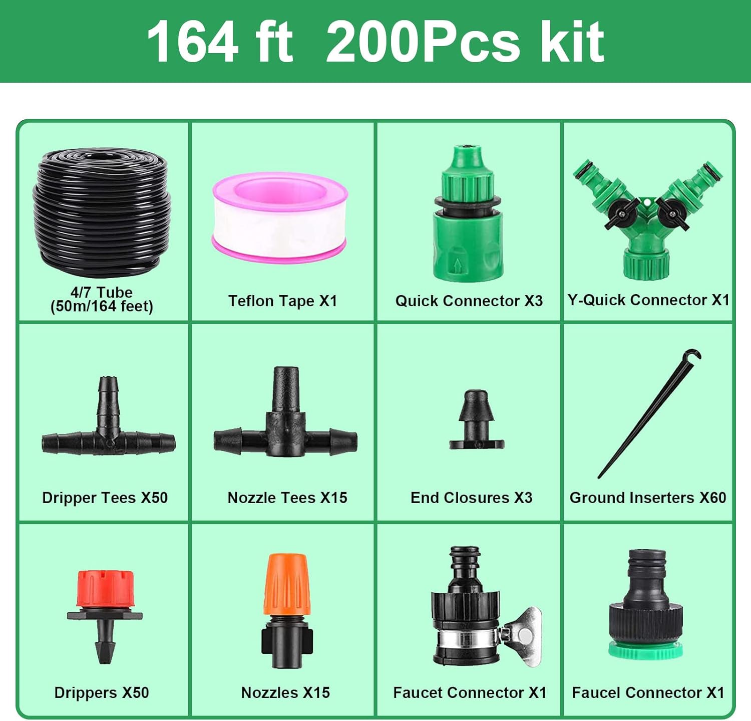 Amazon.com : Garden Drip Irrigation Kit,164FT/50M Greenhouse Micro automatic Drip Irrigation system Kit with 1/4 inch 1/2 inch Blank Distribution Tubing Hose Adjustable Patio Misting Nozzle Emitters Sprinkler Barbed Fittings : Patio, Lawn  Garden