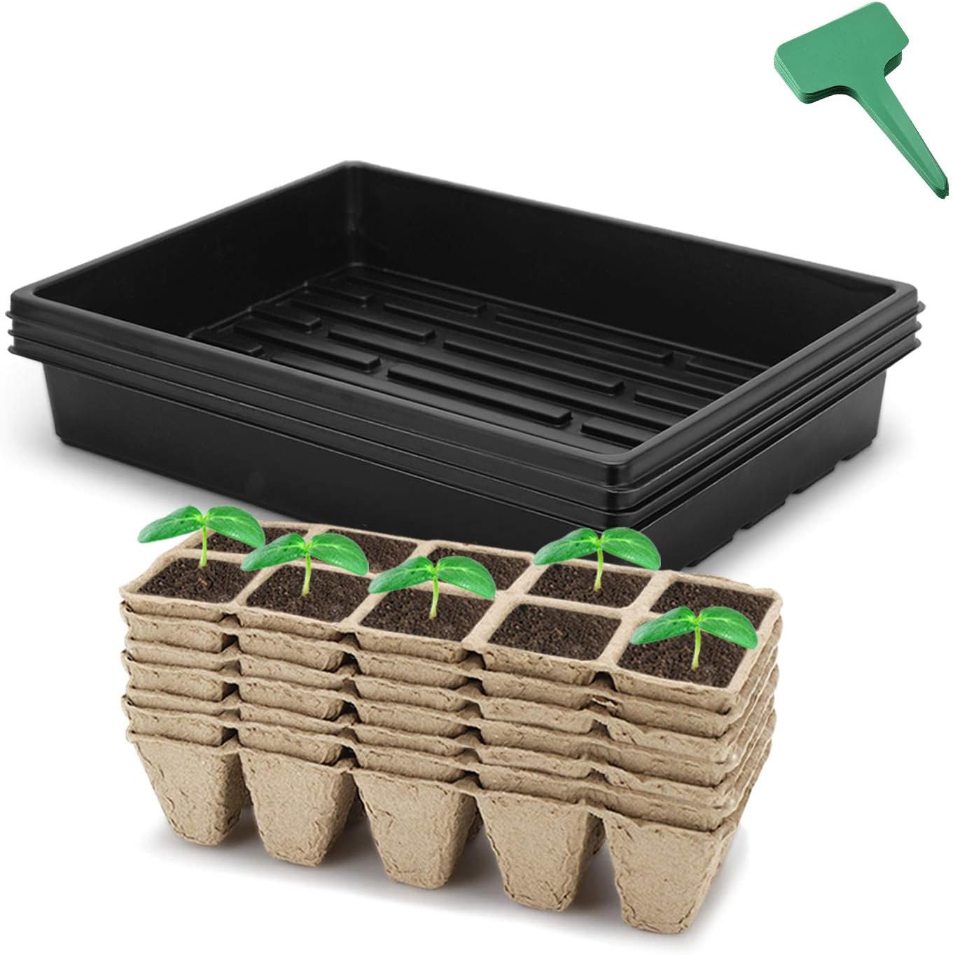 CEED4U Seed Starter Kit, 150 Cells Peat Pot Trays, 15x11 Inches Growing Trays, 15 Packs Plant Labels, Plant Cultivation Set for Gardeners, Classrooms, Greenhouse, DIY Projects
