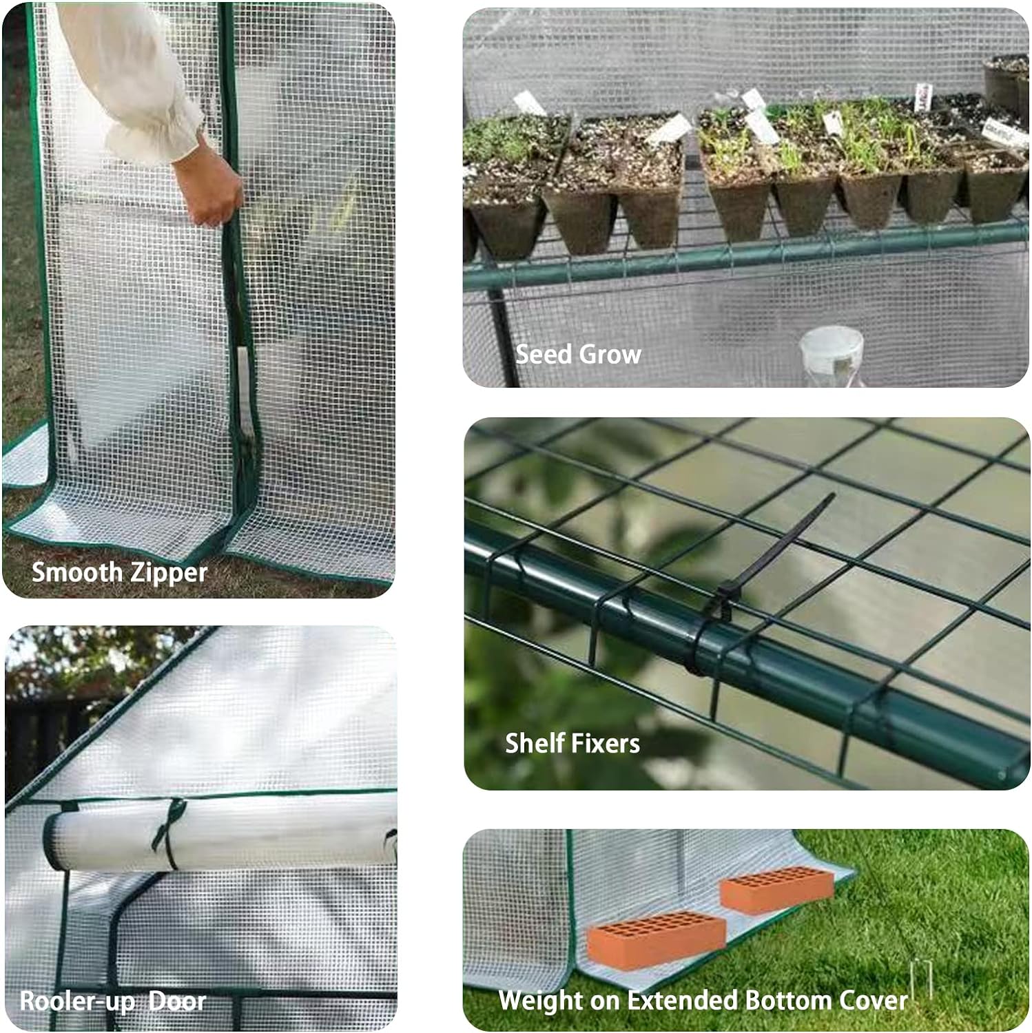 Green Houses for Outdoors, PE Walk in Greenhouse with 2 Side Mesh Windows, Portable Green House with Anchors  Ropes Stands Up to Wind, 56x56x78 White