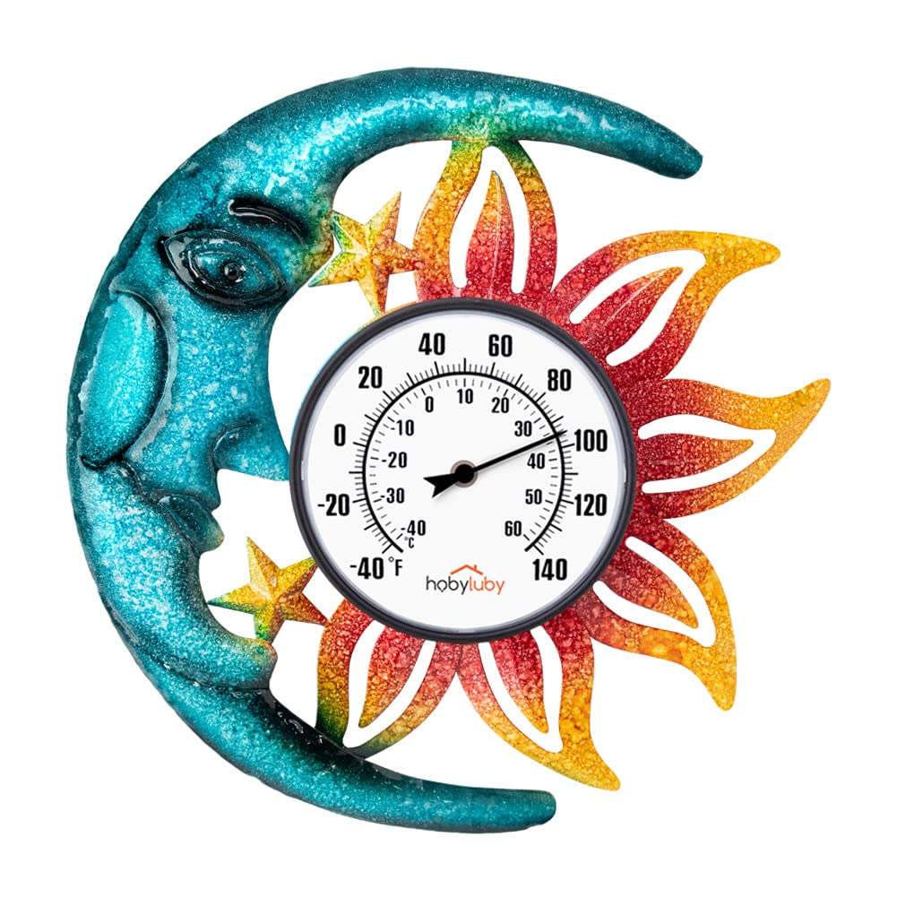 Large Number Indoor Outdoor Thermometer, Celestial Sun and Moon Decor Wall Thermometer for Patio, Outside, Inside, Home, Garden, Room, Window, Greenhouse (15)