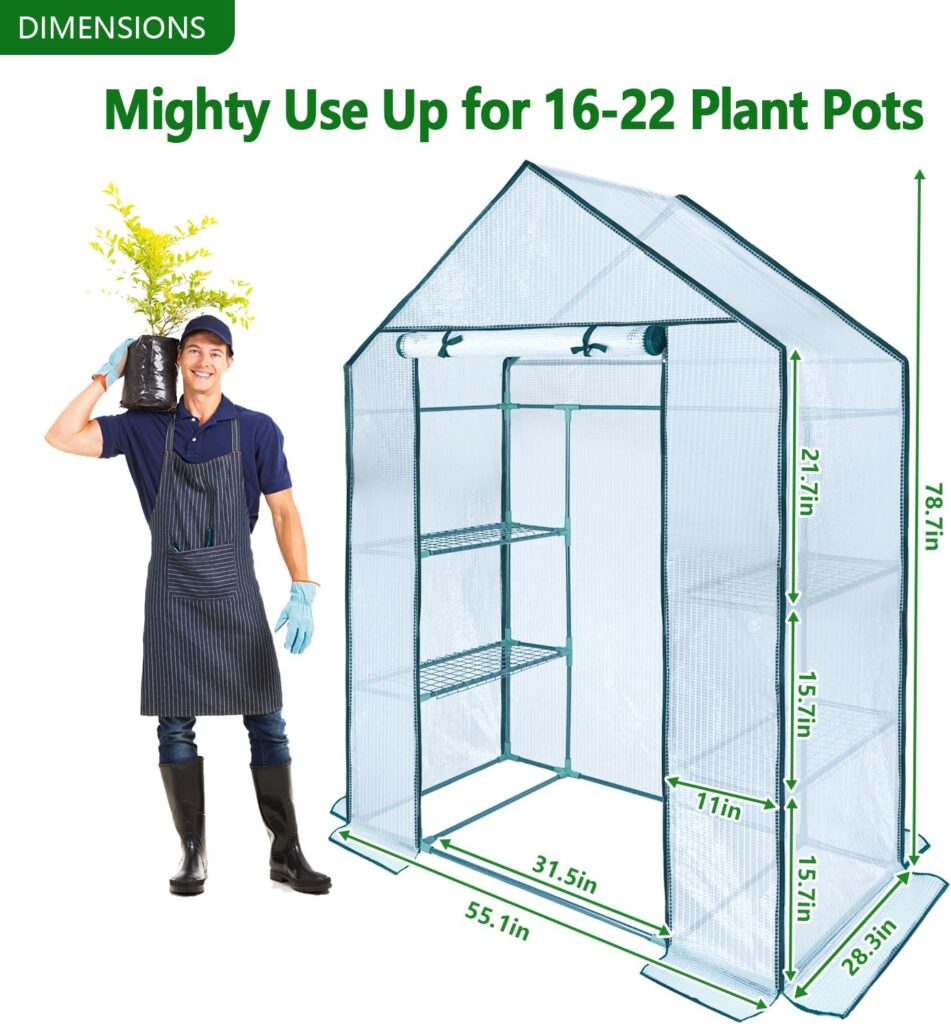leheyhey Walk-in Greenhouse 55.1 x 28.3 x 78.7 inch Portable Mini Greenhouse for Outdoor Indoor 3-Tier PE Cover Small Garden Green House with Roll-up Zipper Door Warm House for Planting and Storage