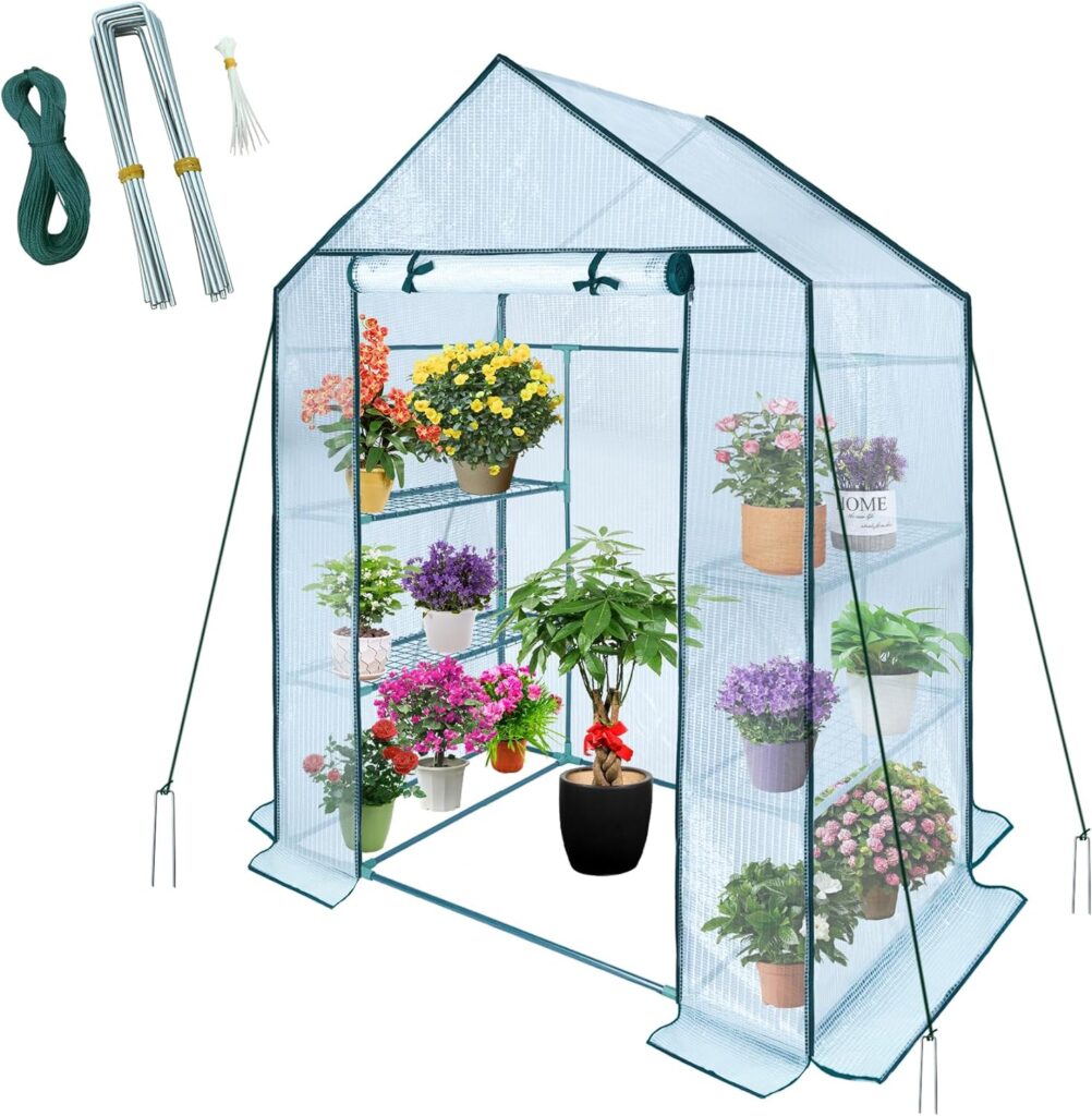 leheyhey Walk-in Greenhouse 55.1 x 28.3 x 78.7 inch Portable Mini Greenhouse for Outdoor Indoor 3-Tier PE Cover Small Garden Green House with Roll-up Zipper Door Warm House for Planting and Storage