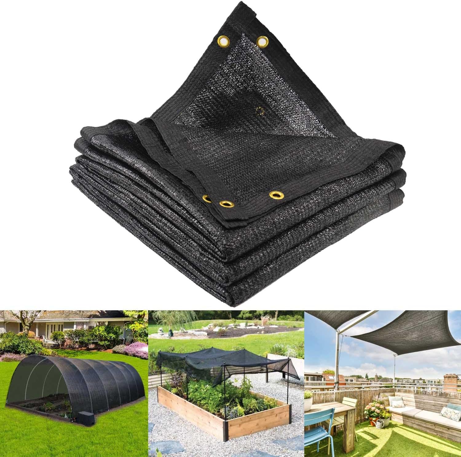Mklsit Garden 70% Shade Cloth, 10 x 20 FT Black Sun Shade Net, Mesh Sun Shade Tarp with Reinforced Brass Grommets, Sunblock Shade Cloths for Plants Cover, Greenhouse, Patio, Chicken Coop, Tomatoes