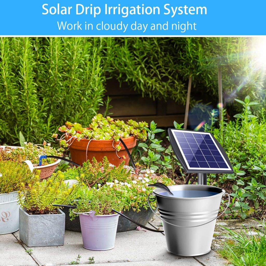 NFESOLAR Drip Irrigation System, 2.5W Solar Garden Automatic Drip Irrigation System with battery, 6 Timing Plant Self Watering System for 10-15Pots on the Balcony,Raise Bed Greenhouse with Anti-Siphon