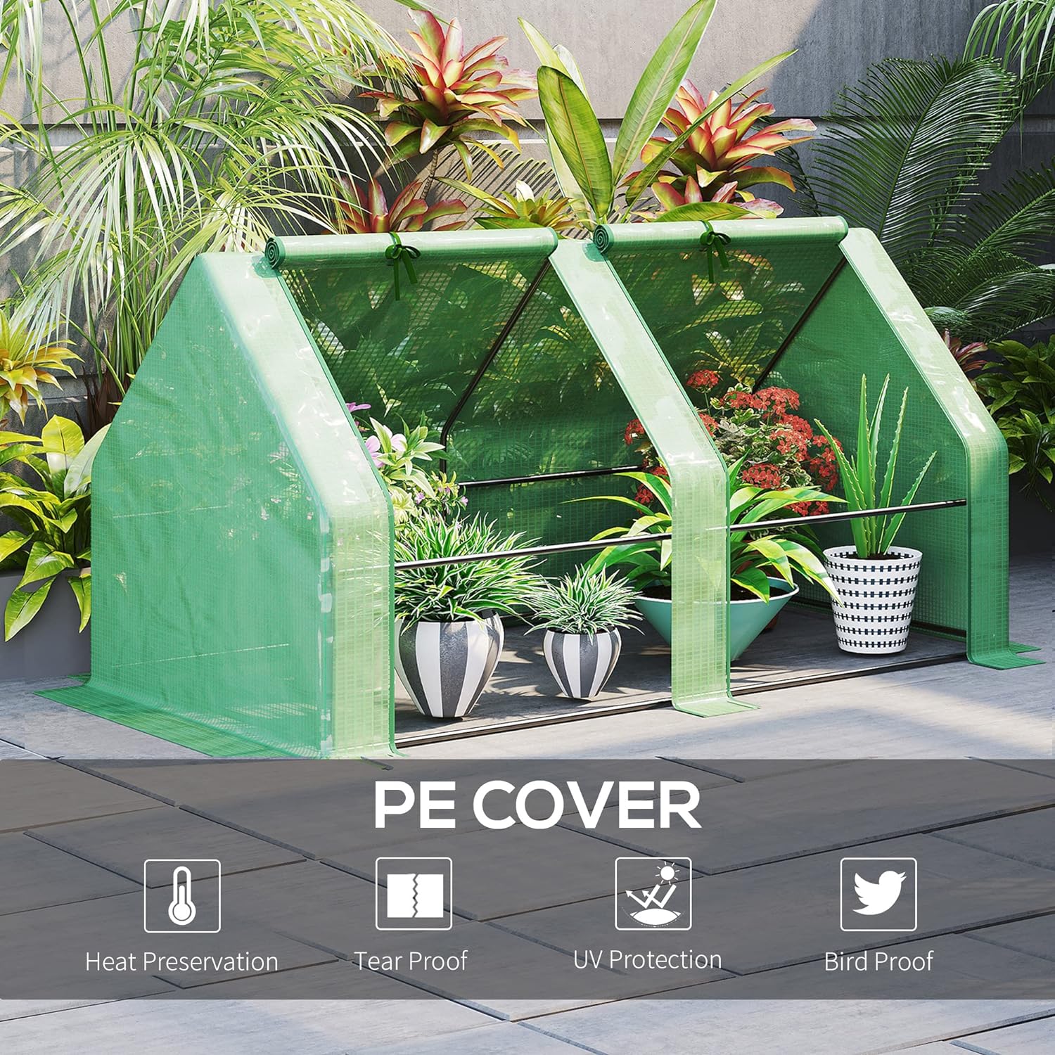 Outsunny 6 x 3 x 3 Portable Tunnel Greenhouse Outdoor Garden Mini with Large Zipper Doors  Water/UV PE Cover Green