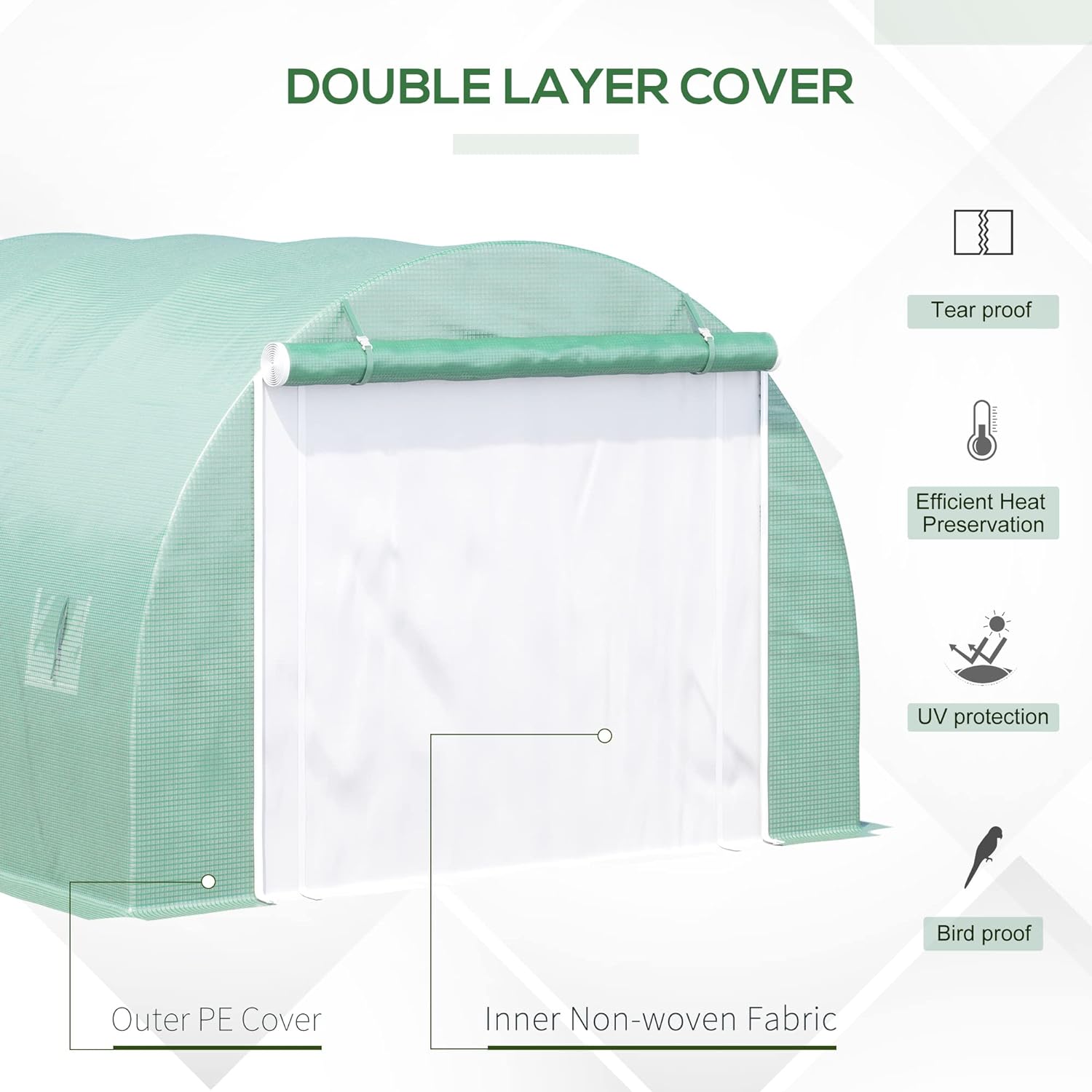 Outsunny 9.7 x 9.7 x 6.5 Large Walk-in Double Cover Polytunnel Greenhouse Outdoor w/ Roll-Up Zipper Doors and Windows Grow Plants, Seedlings, Herbs, or Flowers in Any Season-Gardening