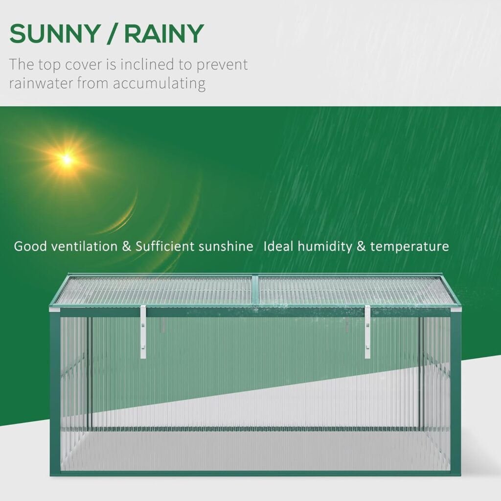 Outsunny Aluminium Cold Frame, Portable Garden Flower Planter, Raised Cold Frame with Openable Top for Indoor, Outdoor, Vegetables, Plants, (51 x 28 x 24)