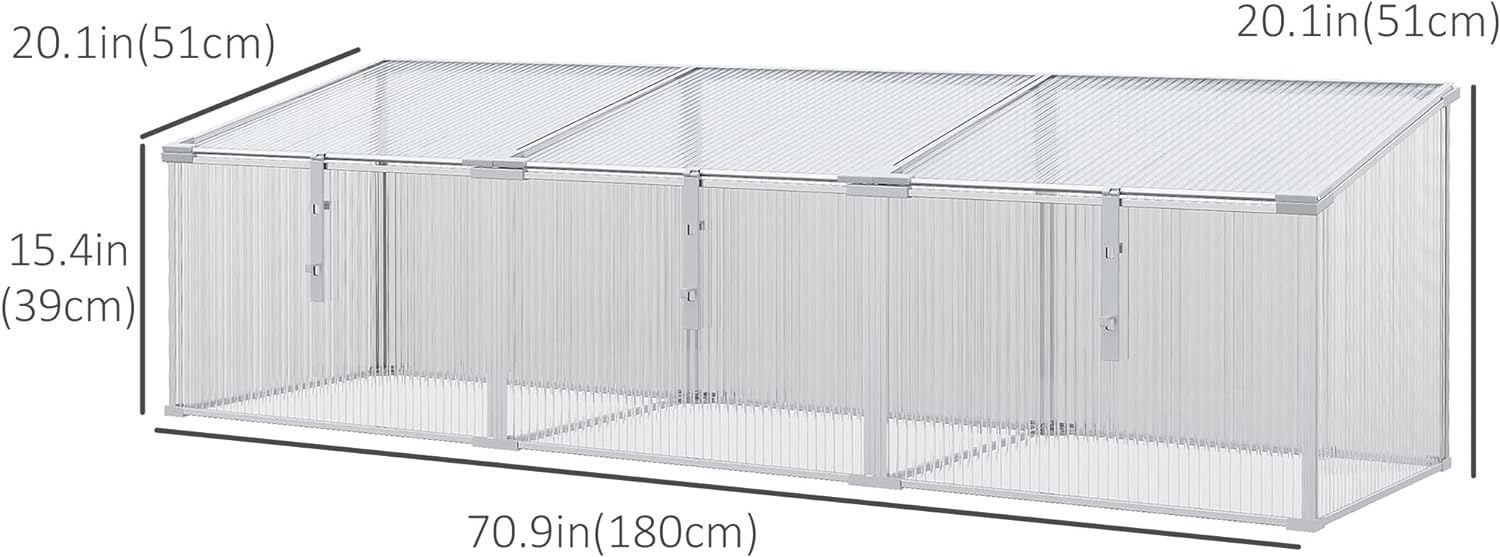 Outsunny Garden Portable Greenhouse with Aluminium Cold Frame, Openable Top Planter Box for Flowers, Vegetables, and Plants, Indoor and Outdoor Use - Clear
