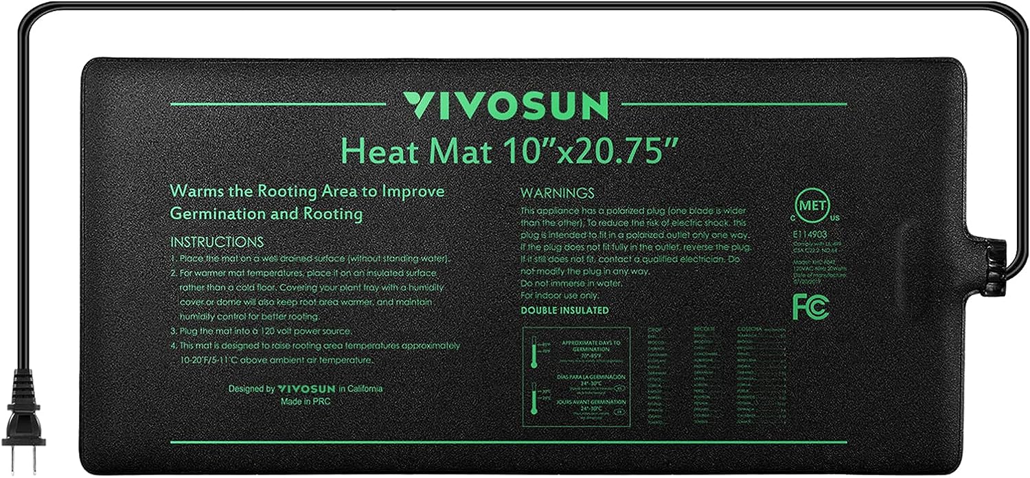 VIVOSUN Durable Waterproof Seedling Heat Mat 10 x 20.75 UL  MET-Certified Warm Hydroponic Heating Pad for Germination, Indoor Gardening, Greenhouse