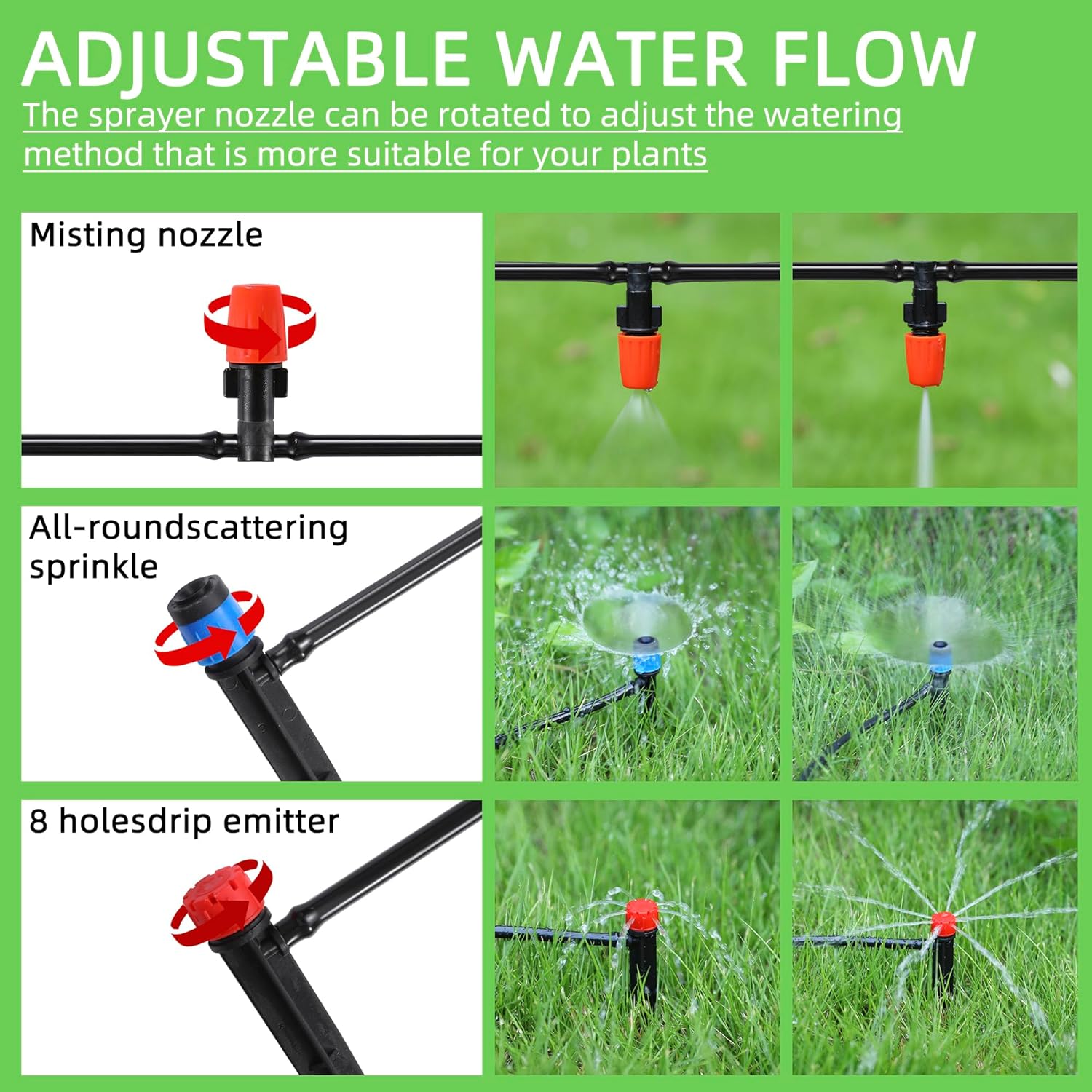 240FT Drip Irrigation Kit, Plant Watering System, Automatic Irrigation System with 40FT (1/2) Hose and 200FT (1/4) Distribution Tubing for Garden, Greenhouse Flower, Flower Bed Patio, Lawn Watering