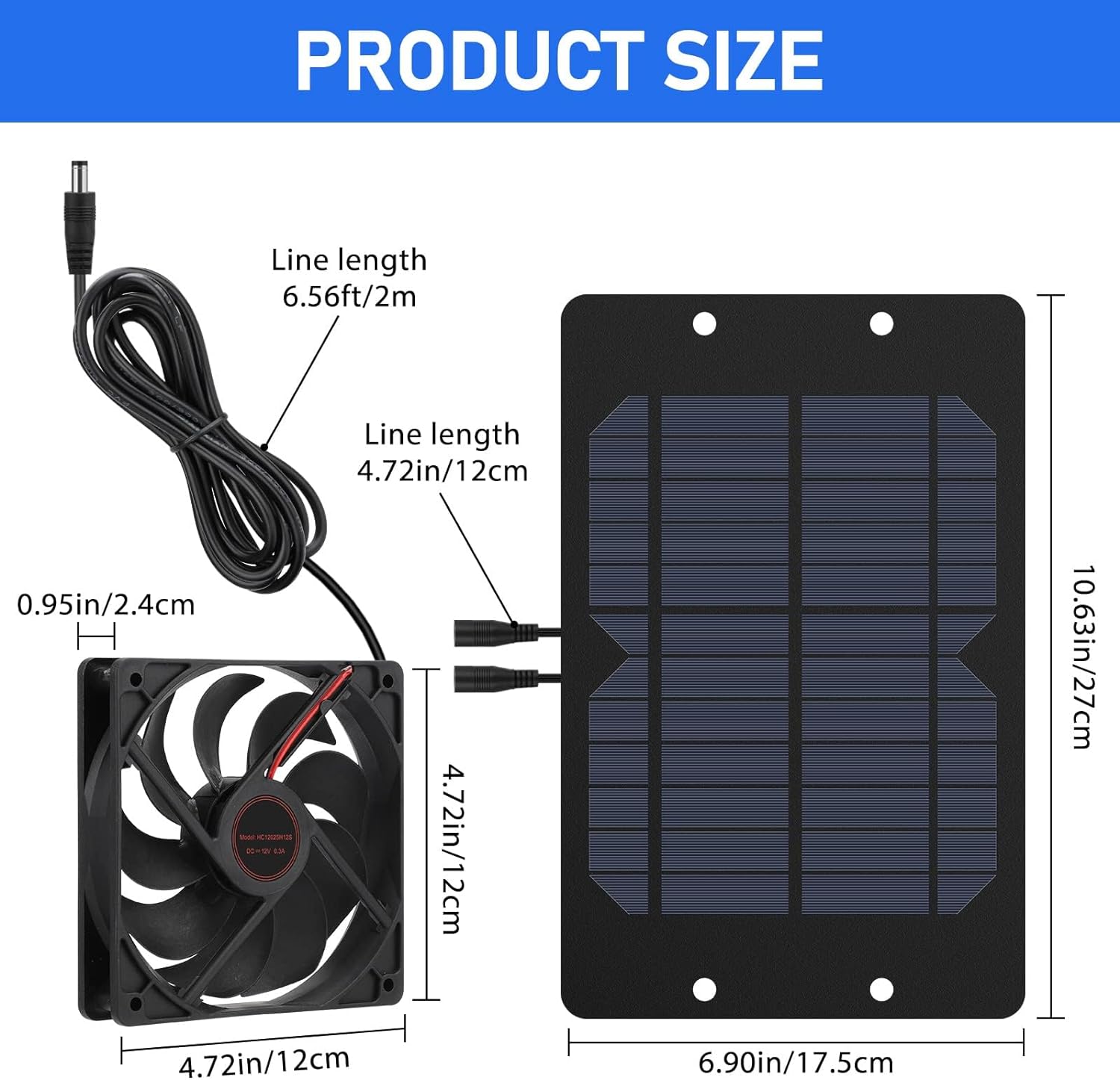 EEEKit Solar Panel Fans Kit, 10W DC 12V Solar Panel Powered Dual Fan with 2m Cable, Waterproof Outdoor Solar Exhaust Ventilation Fan for Greenhouse, Chicken Coops, Shed, Dog House, Window Exhaust, RV