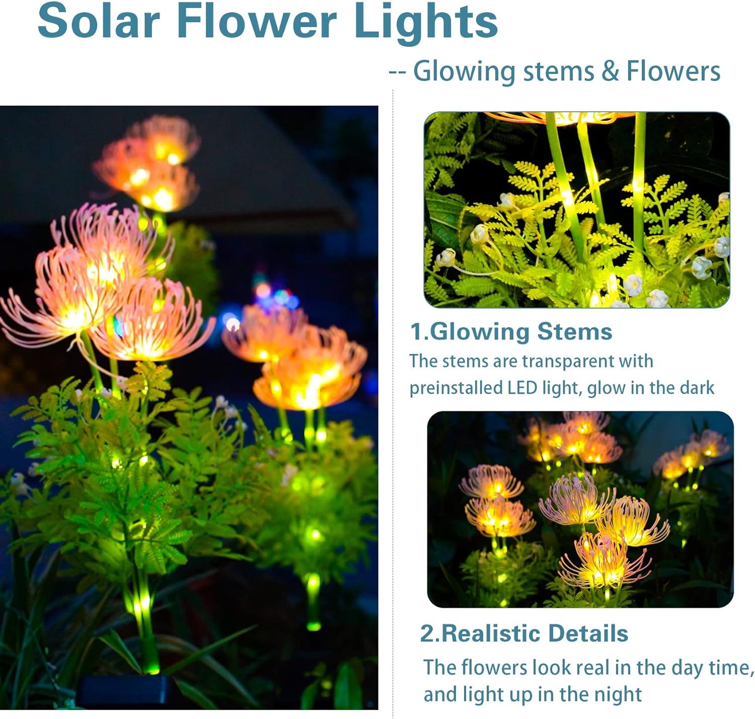 DooYard Solar Garden Lights, Solar Flowers Lights with Glowing Flowers  Stems, Upgraded Solar Panel, Solar Lights Outdoor for Garden Decoration,Yard Decor and Gift for Mother (2 Pack)