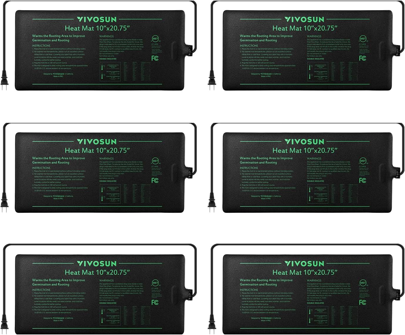 VIVOSUN 6-Pack 10 x 20.75 Durable Waterproof Seedling Heat Mat, UL  MET-Certified Warm Hydroponic Heating Pad for Germination, Indoor Gardening, Greenhouse