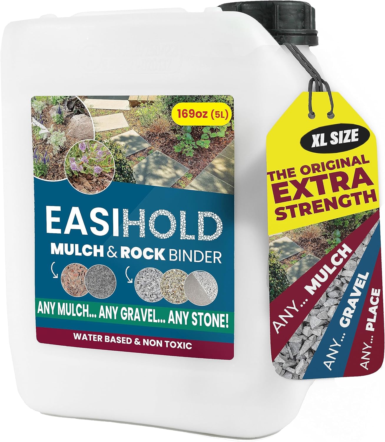 EASIHOLD Rocks - 5 litres/1.3 Gal Gravel Glue for Pea Gravel, Rock Glue and Mulch Glue in XL Saver Size. Lasts up to 3 Years, Non Toxic, Ready to Use, Fast Drying.