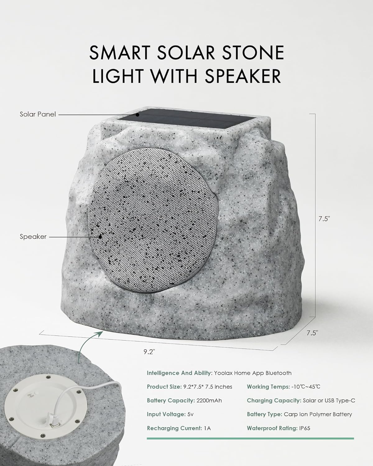 Smart Solar Stone Light with Speaker